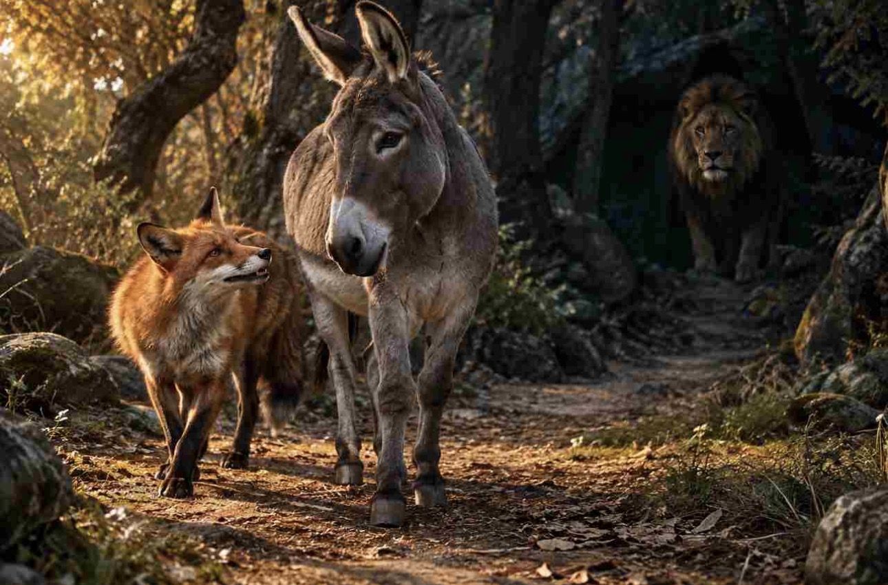 THE LION, THE FOX, AND THE DONKEY